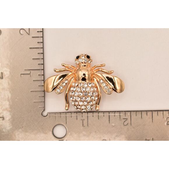 OPC Vintage Flying Insect Pin Brooch Rhinestone Crystal Gold Tone Signed BinBG - Picture 12 of 12